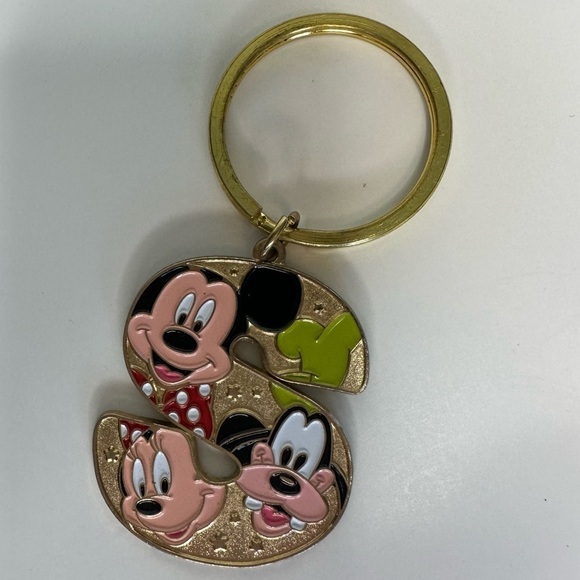Disney Letter S Keychain Gold Tone Mickey Mouse Minnie Mouse Pluto Disneyland - Picture 1 of 5